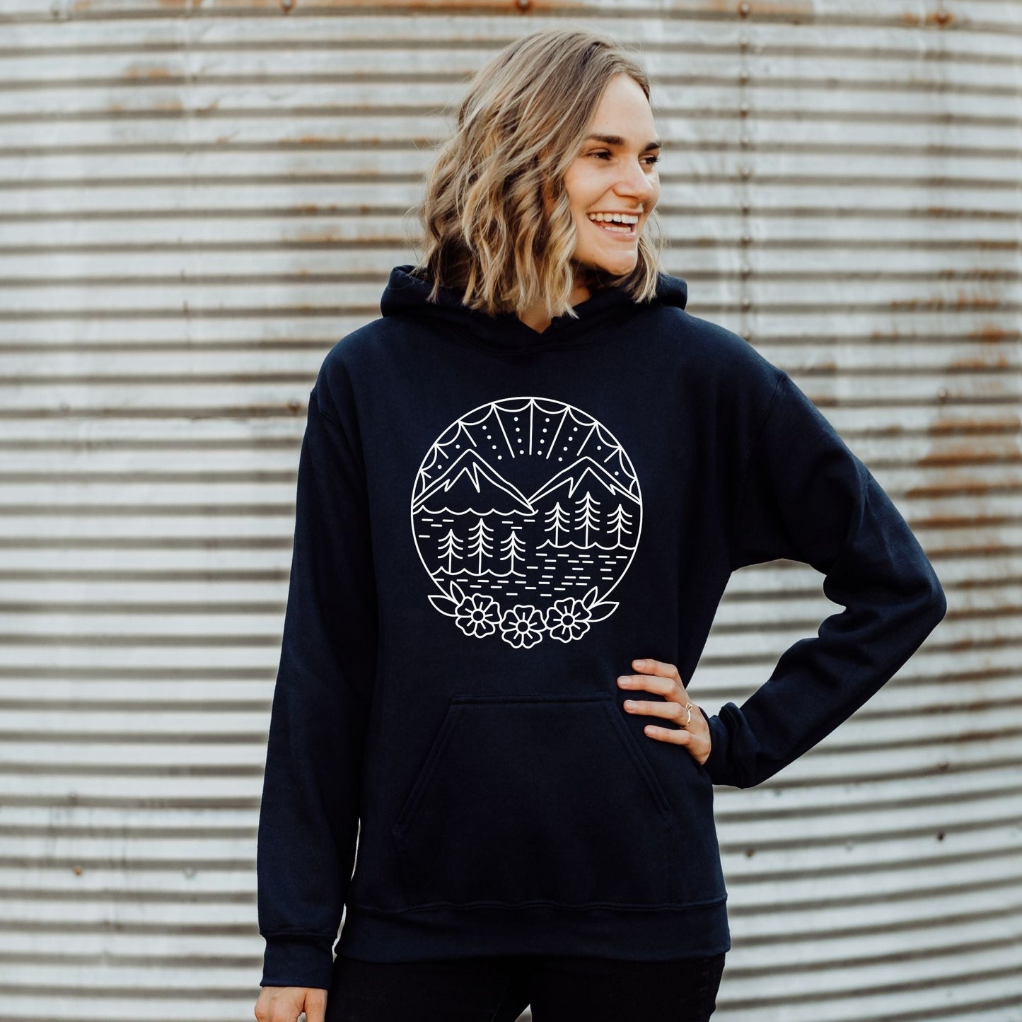 Traditional Style Mountain Scene with Flowers Sweatshirt - Nature Hoodie *UNISEX FIT* by 208 Tees