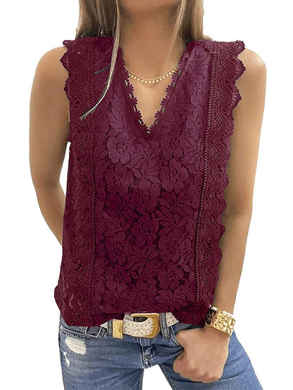 Original Lace Embroidered Solid Color Falbala Vest Top by migunica