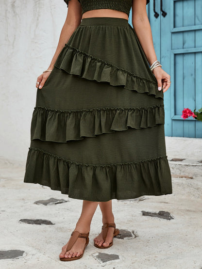 Ruffled Elastic Waist Midi Skirt by BlakWardrob