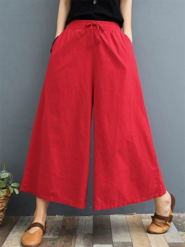 Simple Wide Leg Loose Drawstring Solid Color Casual Pants Bottoms by migunica