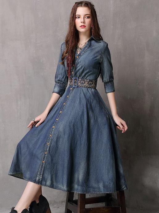 Vintage Embroidered Cropped Denim Dress by migunica