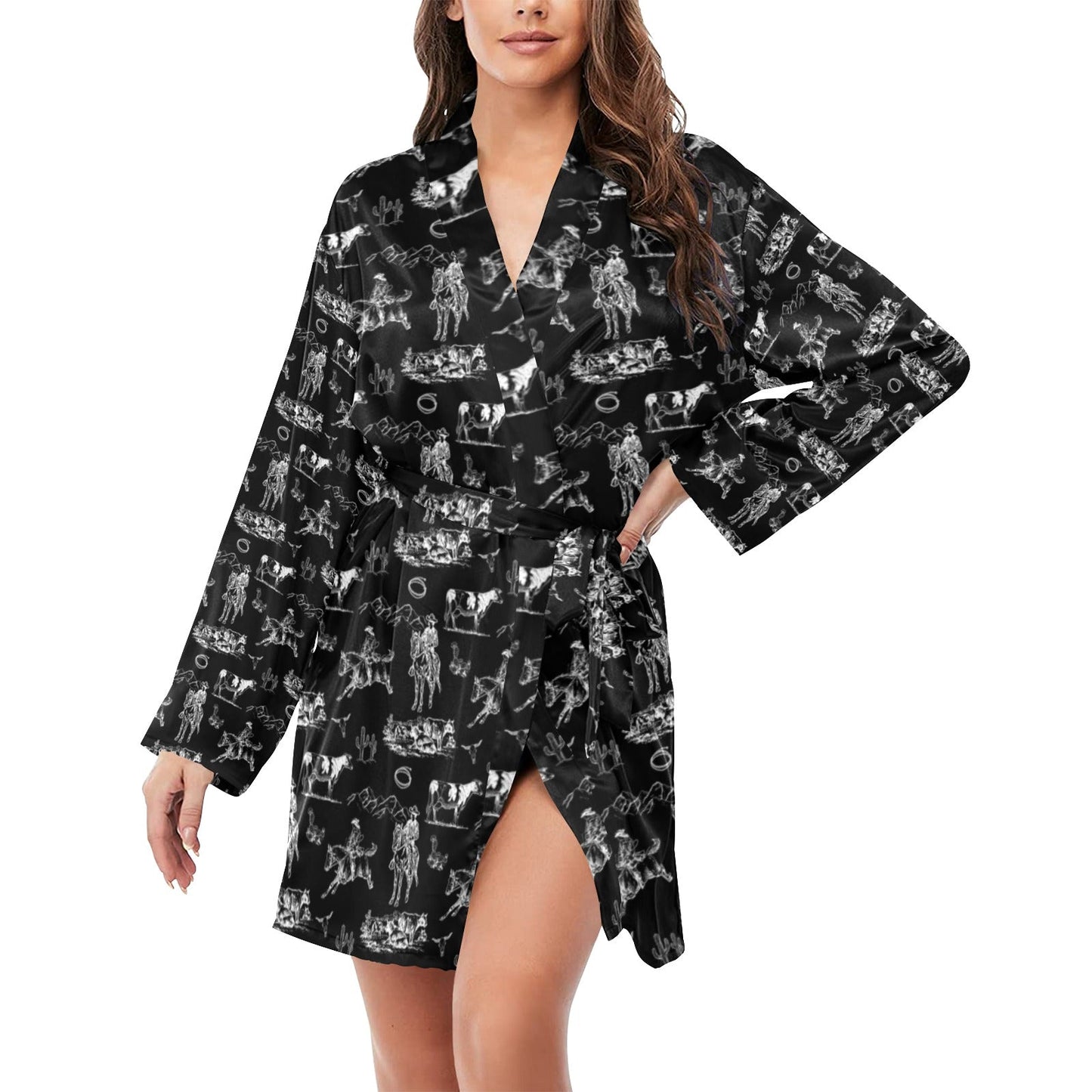 Ranch Life Women's Belted Satin Feel Dressing Lounge Robe by Baha Ranch Western Wear