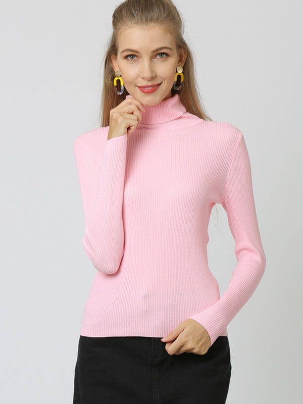 10 Colors Simple Knitting Solid Color High-Neck Pullover by migunica