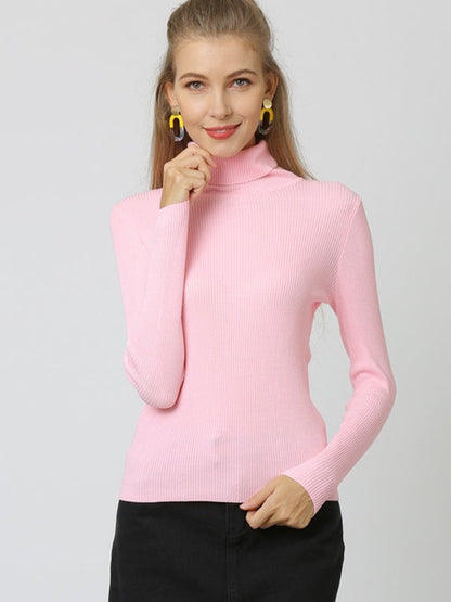 10 Colors Simple Knitting Solid Color High-Neck Pullover by migunica