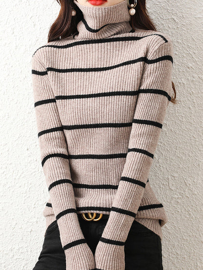 Urban Skinny Striped High-Neck Sweater Tops by migunica