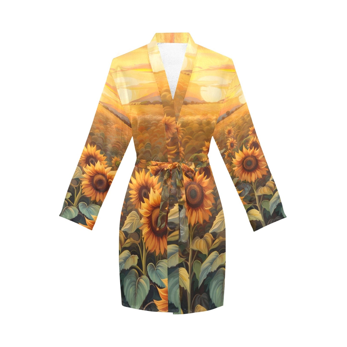 Sunflower Field Women's Long Sleeve Belted Satin Feel Dressing Lounge Robe by Baha Ranch Western Wear