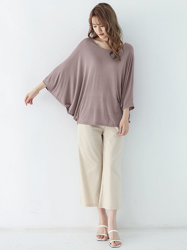 Vintage Loose Round-Neck Batwing Sleeves Shirts by migunica