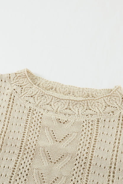 Openwork Round Neck Long Sleeve Sweater