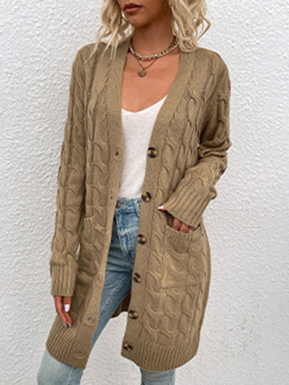 Urban Simple Loose Buttoned Solid Color Jacquard Cardigan Coat by migunica