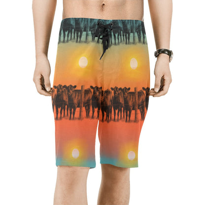 Sunset Cattle Ranch Men's Beach Board Shorts by Baha Ranch Western Wear