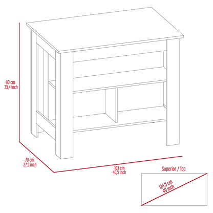 Cala Kitchen Island, Four Legs, Three Shelves  -White / Walnut