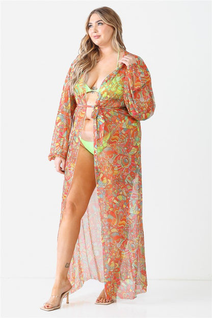 Multicolor Paisley Long Sleeve Kimono/Cover Up