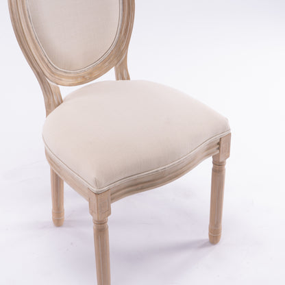 French Style Solid Wood Frame Antique Painting Linen Fabric Oval Back Dining Chair,Set of 2,Cream