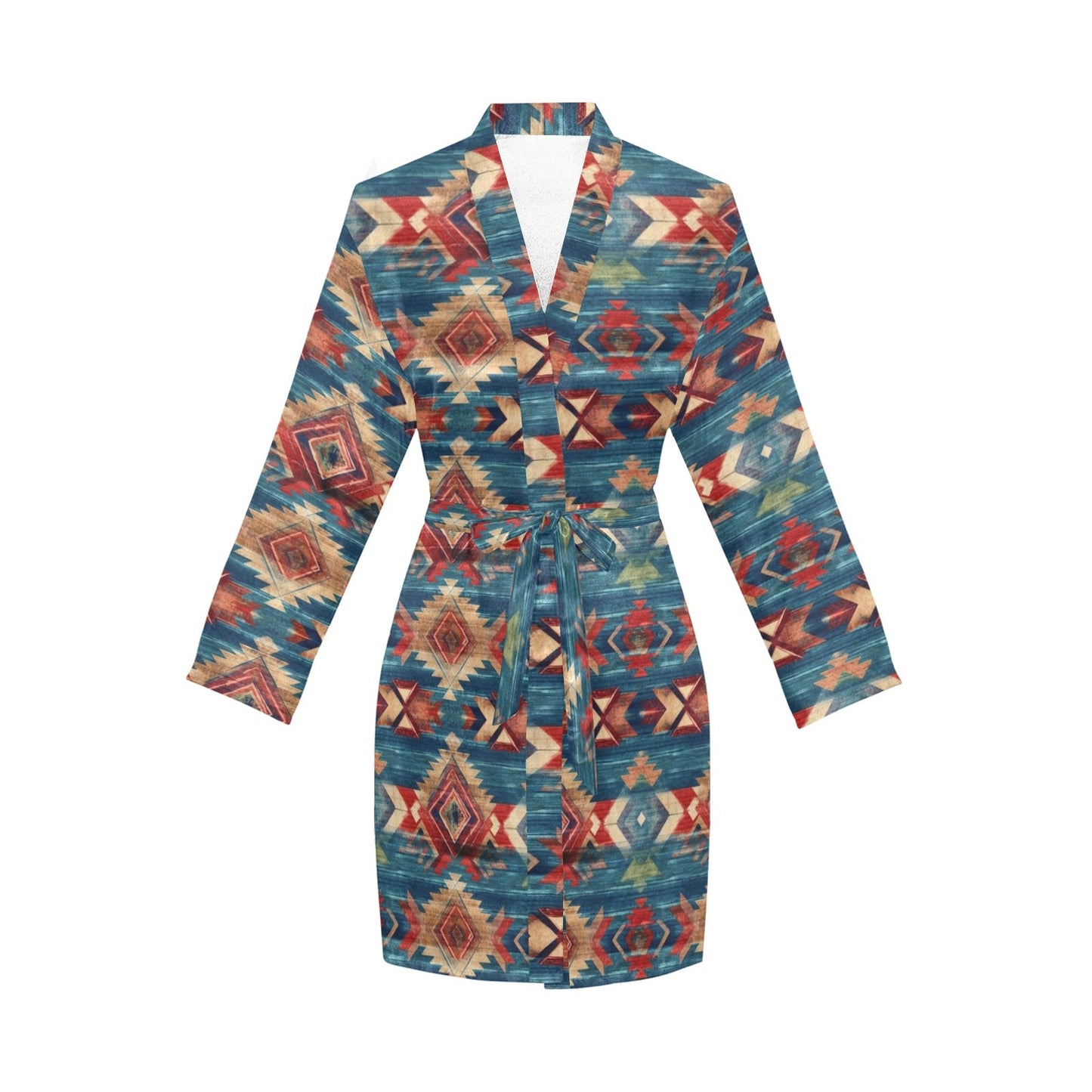 Blue Aztec Women's Long Sleeve Belted Satin Feel Dressing Lounge Robe by Baha Ranch Western Wear