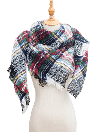 Triangle Fringed Keep Warm Plaid Shawl&Scarf by migunica