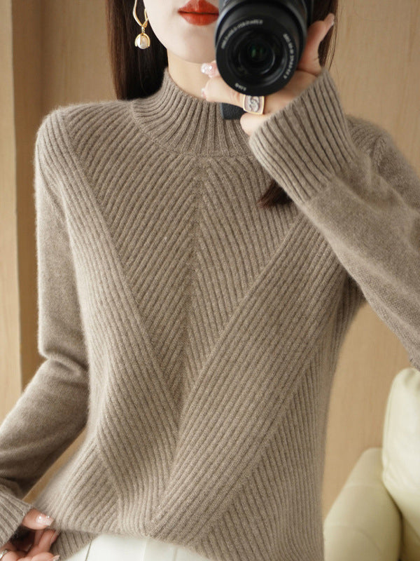 Urban Long Sleeves Solid Color Half Turtleneck Sweater Tops by migunica