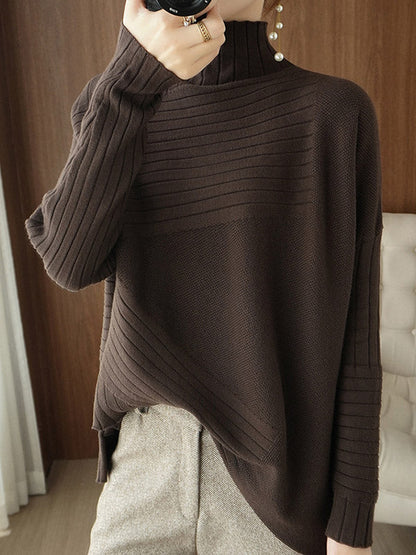 Original Irregular 7 Colors High-Neck Long Sleeves Sweater Top by migunica