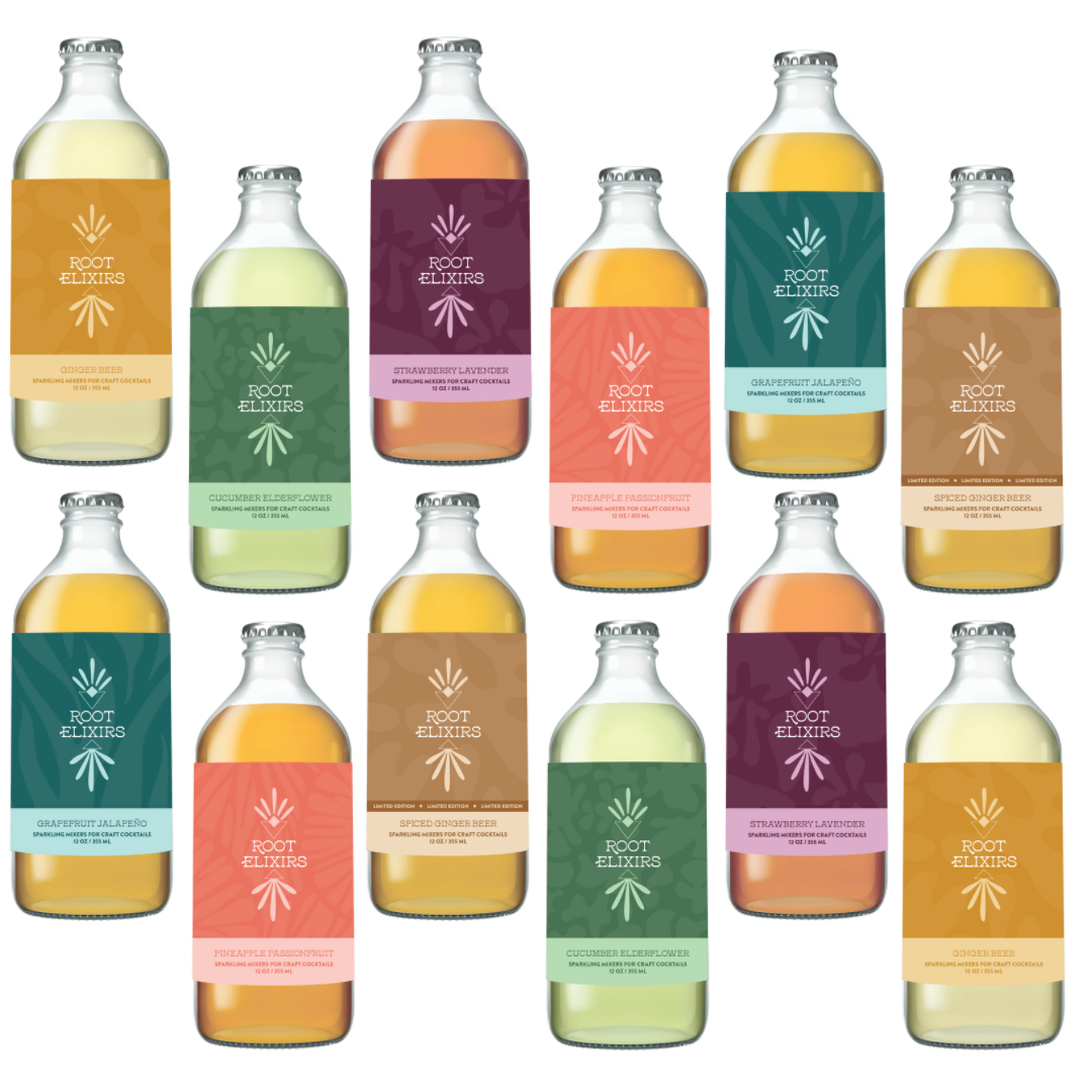 Root Elixirs Mix & Match 12 pack Bottles | Root Elixirs Sparkling Premium Cocktail Mixers 12 Bottles 12 oz by Farm2Me