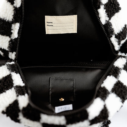 The Aspen Mini Backpack- Sherpa Black and White Check by Big Little Wish