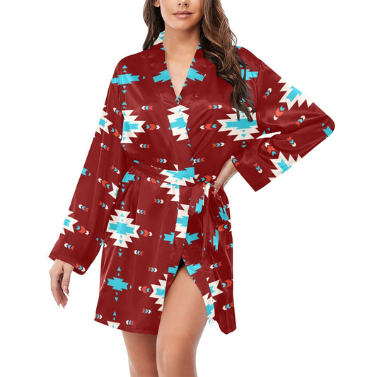 Burgandy Aztec Women's Belted Satin Feel Dressing Lounge Robe by Baha Ranch Western Wear