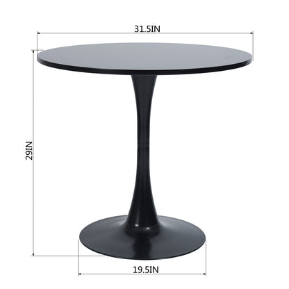 Modern 31.5" Dining Table with Round Top and Pedestal Base in bLack color