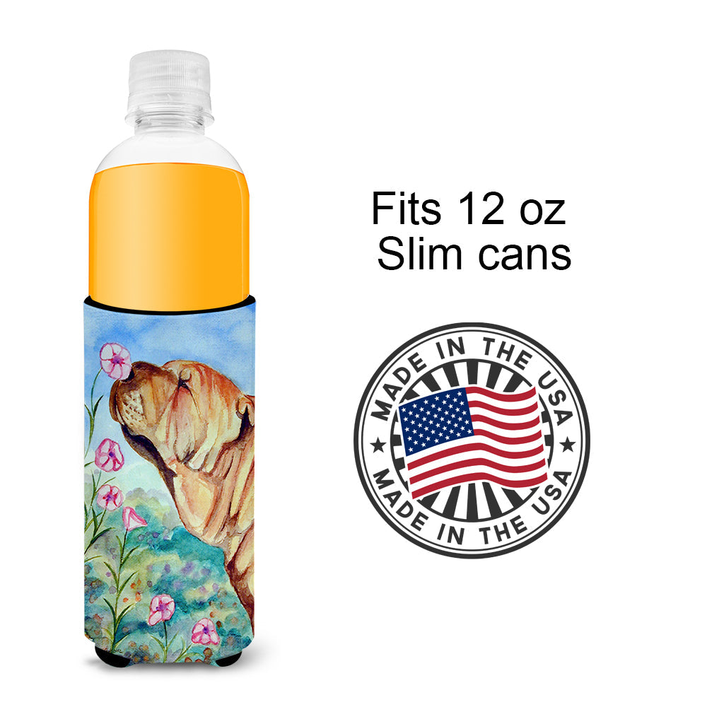 Shar Pei Smell the flowers Ultra Beverage Insulators for slim cans 7105MUK by Caroline's Treasures