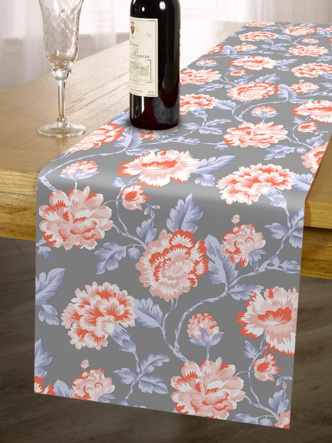 Printed Table Runner - Gray and Red by Decozen