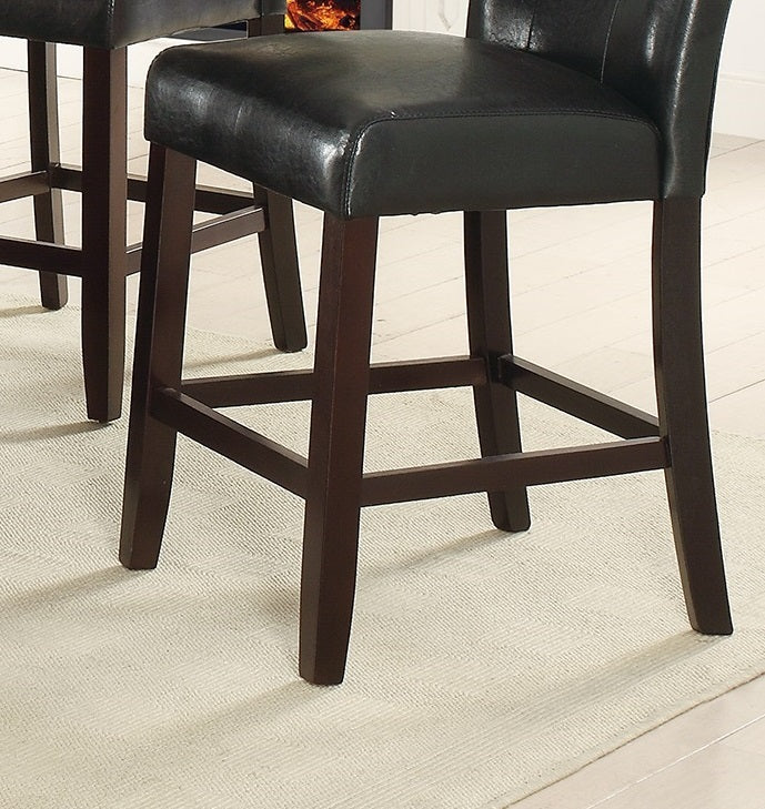 Modern Counter Height Chairs Black Faux Leather Tufted Set of 2 High Chairs Dining Seating