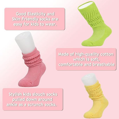 Kids Cotton Knee High Slouch Socks, 3 Pairs, Ages 3-15, Elastic & Breathable by Mars Outlet Store LLC