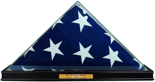 Perfect Cases All Glass Flag Display Case for 9.5' X 5' Flag with Engraving (Black). by The Military Gift Store