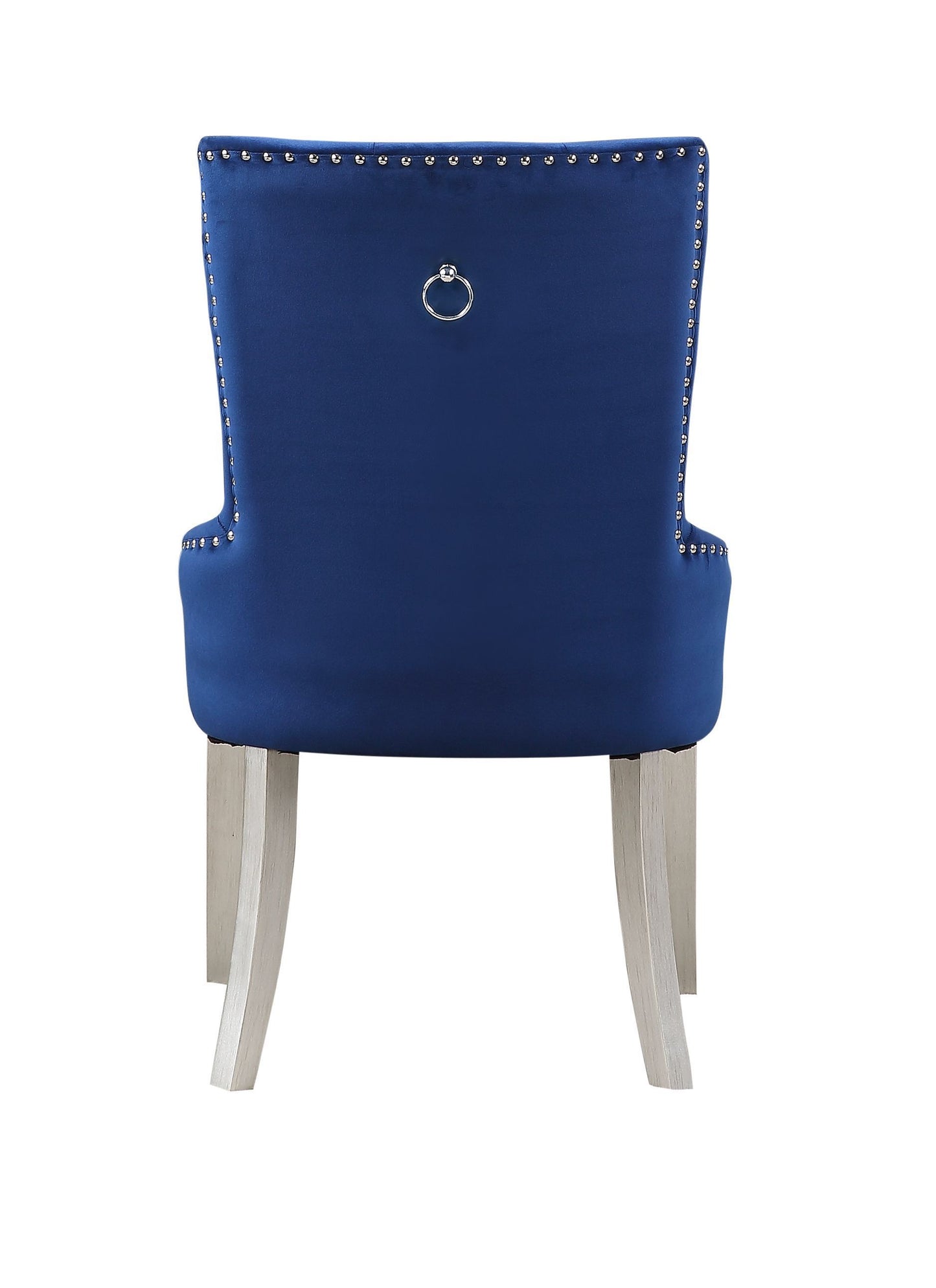 ACME Varian Side Chair (1Pc), Blue Fabric & Antique Platinum 66162