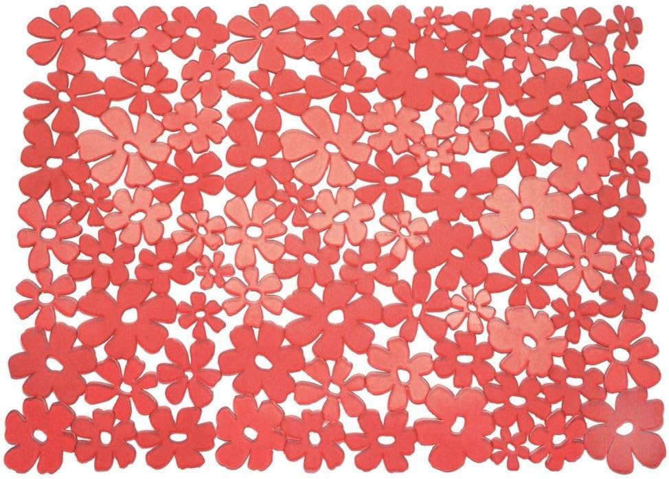 iDesign Blumz Floral Red Flexible Plastic Large Sink Protector Mat 12.5in x 16in by Avera Group