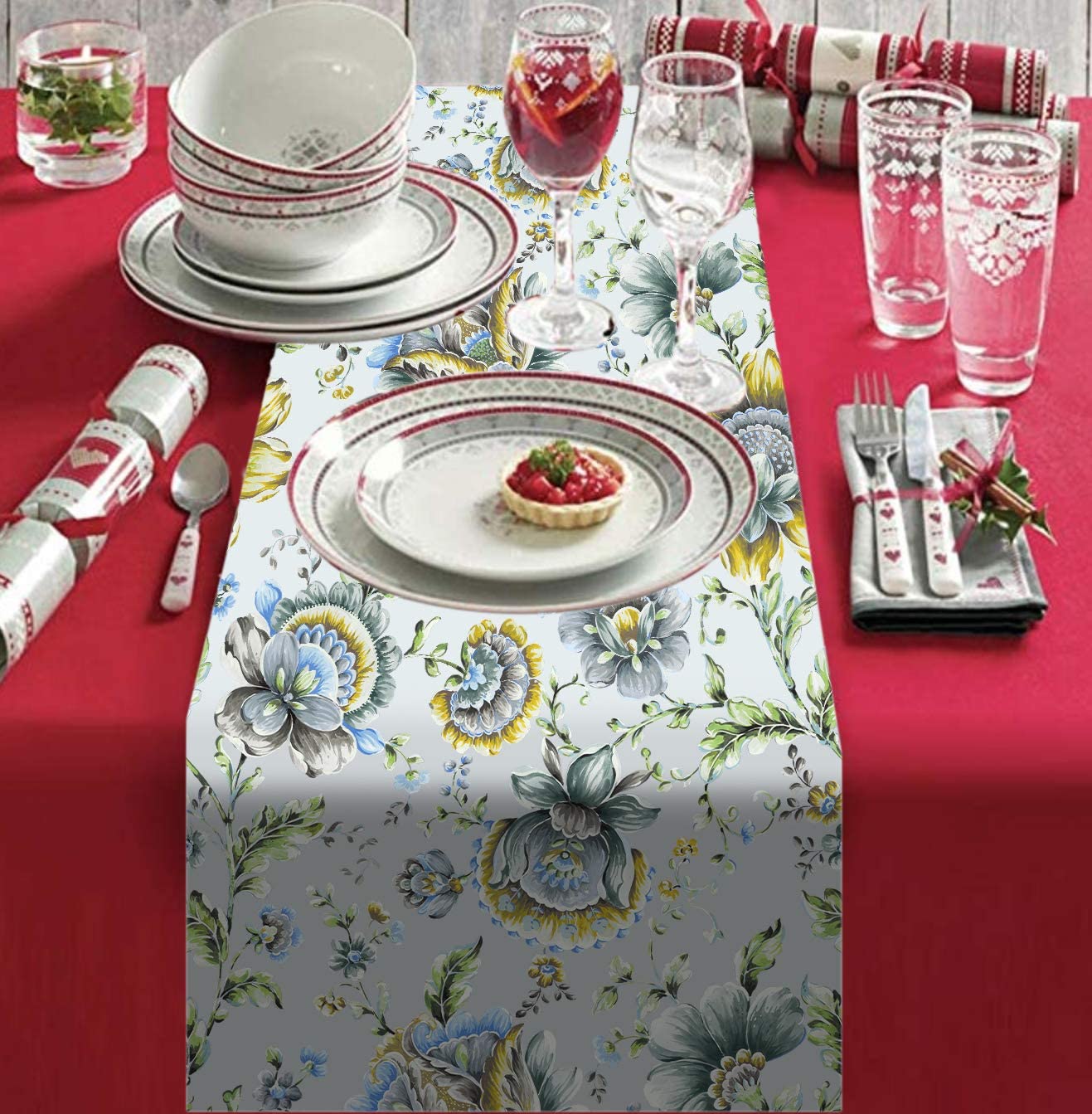 Printed Table Runner - Jaco Blue by Decozen