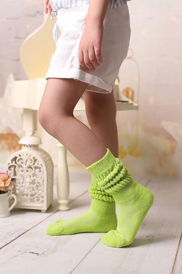 Kids Cotton Knee High Slouch Socks, 3 Pairs, Ages 3-15, Elastic & Breathable by Mars Outlet Store LLC