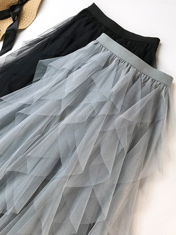 Solid Color Irregular Tiered Gauze Skirt by migunica