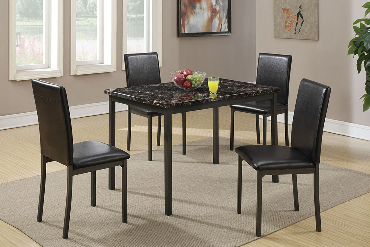 Dining Room Furniture 5pc Dining Set Table And 4x Chairs Faux Marble Top table Black Faux Leather Chairs