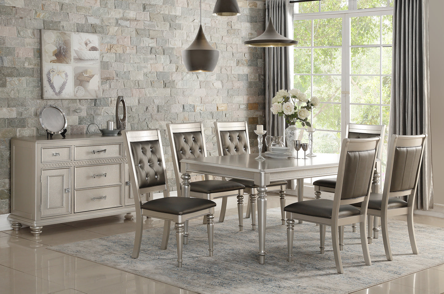 Luxury Silver Accent Tufted Upholstered Chairs Set of 2 Dining Side Chairs
