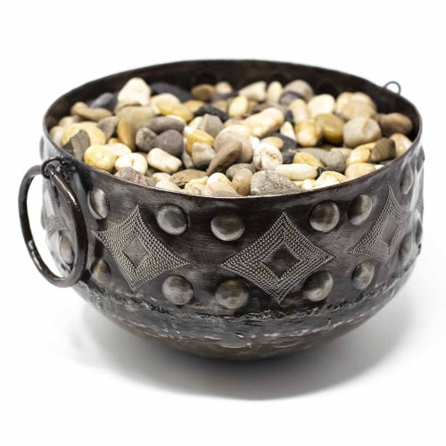 Hammered Metal Bowl with Round Handles Haitian Drum Tabletop Décor (11.5" x 8 ") by Global Crafts Wholesale