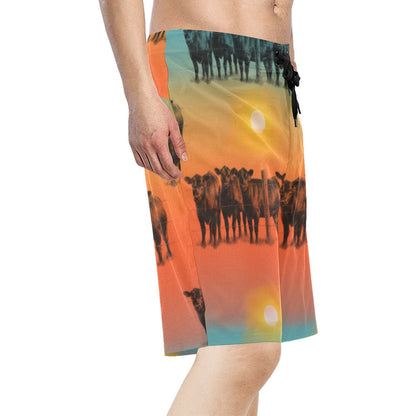 Sunset Cattle Ranch Men's Beach Board Shorts by Baha Ranch Western Wear