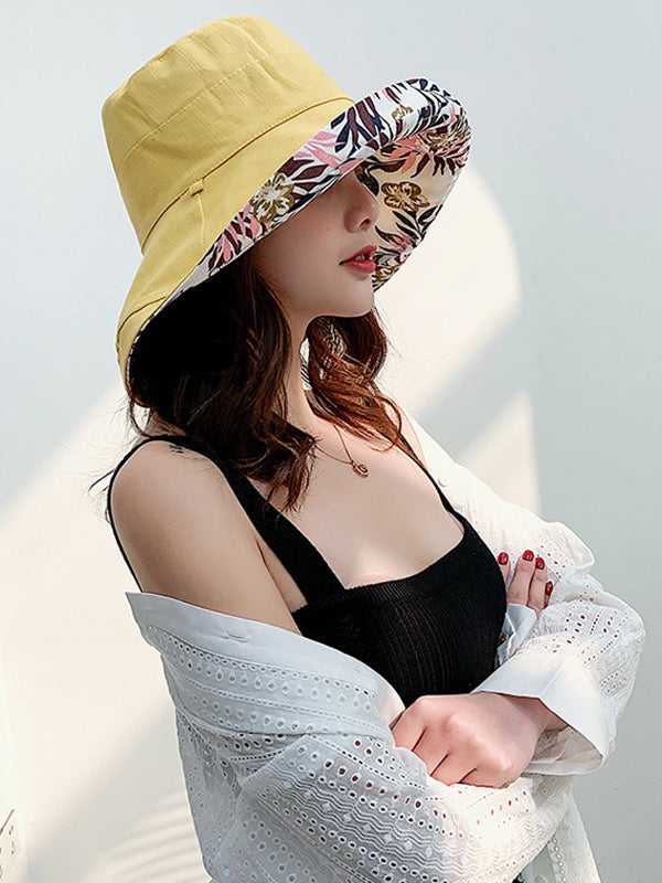 Original Solid&Printing Reversible Foldable Sun-Protection Bucket Hat by migunica