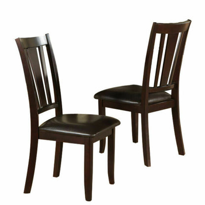 Simple Contemporary Set of 2 Side Chairs Brown Finish Dining Seating Cushion Chair Unique Design Kitchen Dining Room Faux Leather Seat