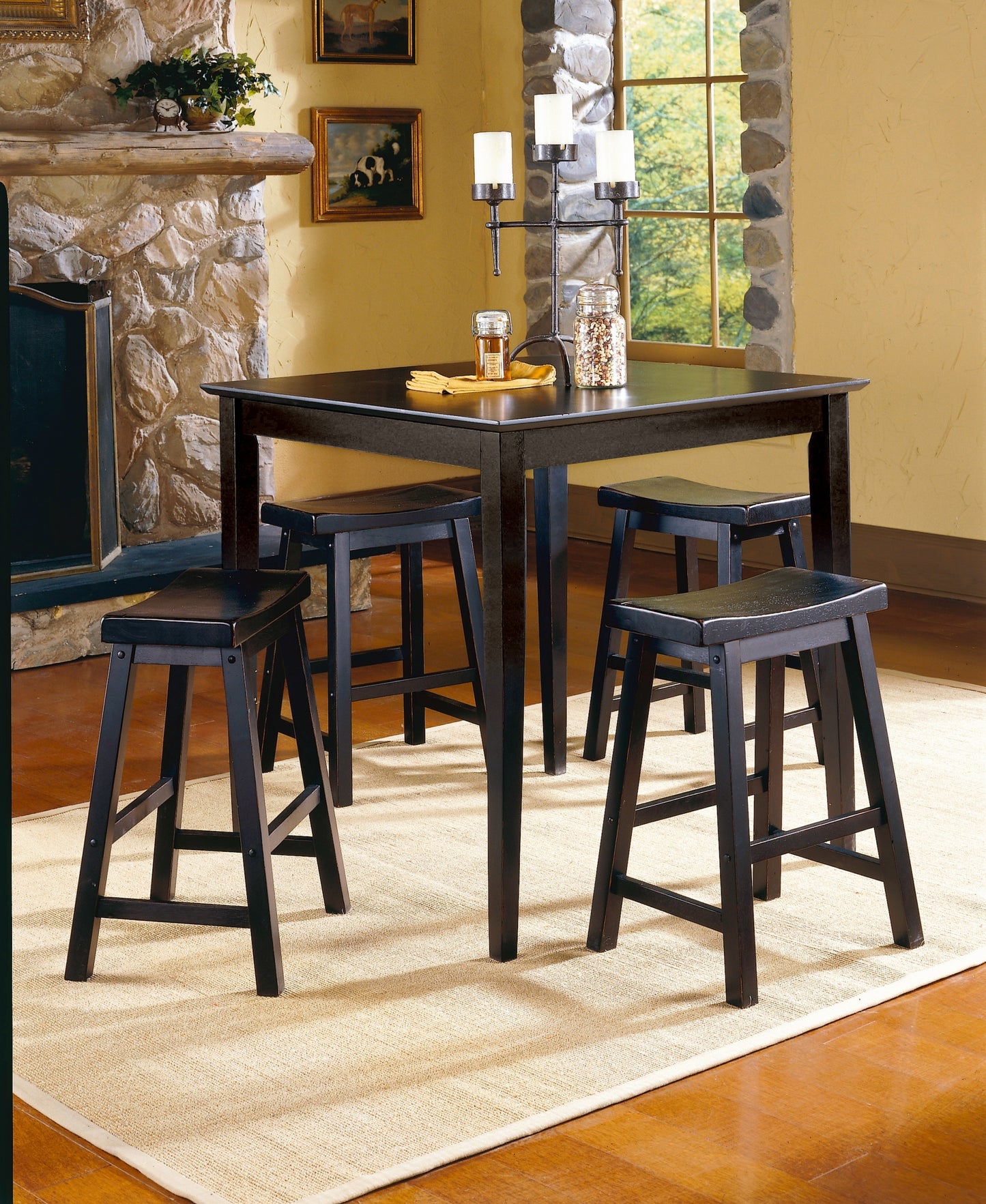 Black Finish 24-inch Counter Height Stools Set of 2pc Saddle Seat Solid Wood Casual Dining Home Furniture