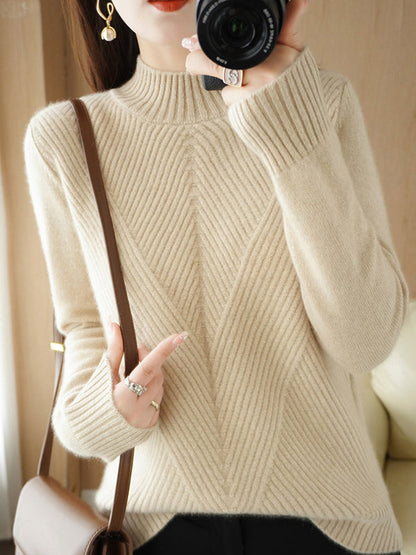 Urban Long Sleeves Solid Color Half Turtleneck Sweater Tops by migunica