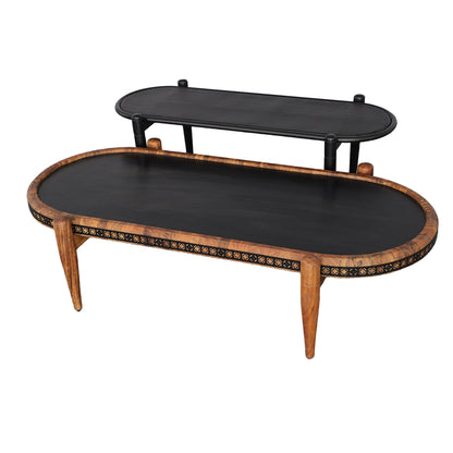 2 Piece Oval Acacia Wood and Metal Nesting Coffee Table by Blak Hom