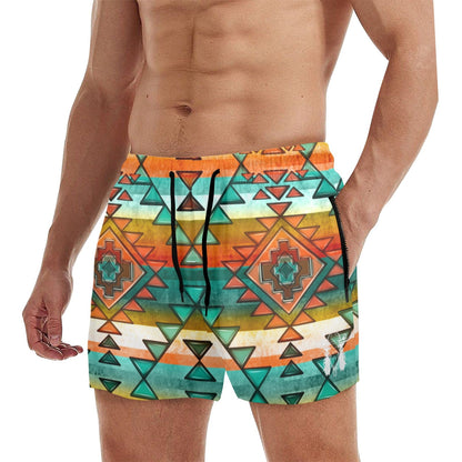 Mullet Cowboy Orange Aztec Beach Shorts by Baha Ranch Western Wear