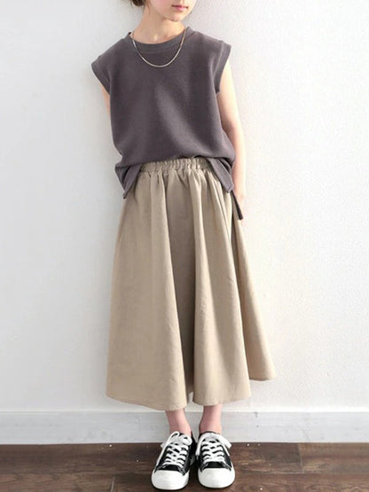 A-Line Loose Elasticity Solid Color Skirts Bottoms by migunica