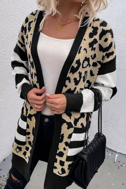 Leopard Open Front Long Sleeve Cardigan