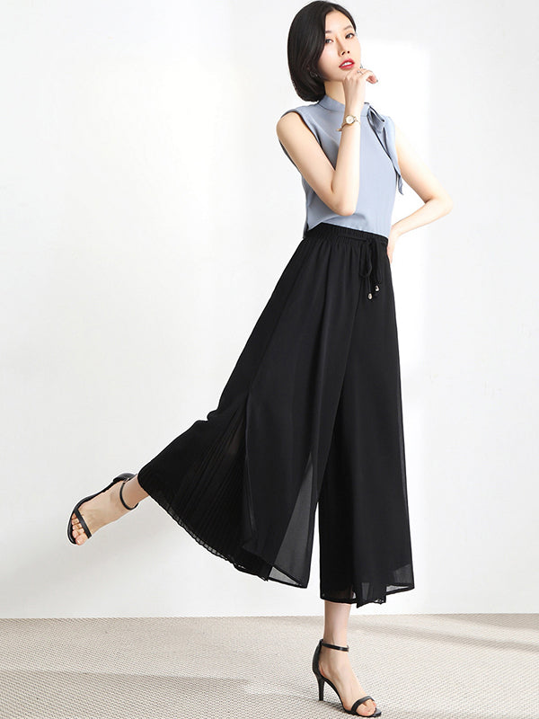 Urban Drawstring High-Waisted Wide Leg Chiffon Pants by migunica