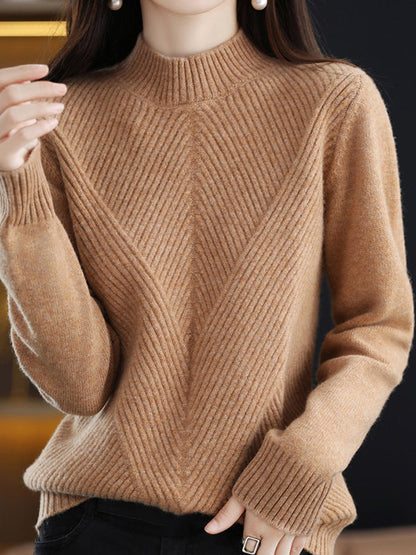 Urban Long Sleeves Solid Color Half Turtleneck Sweater Tops by migunica