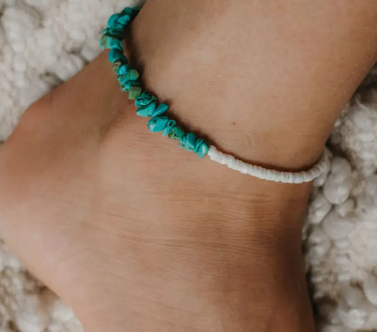 Santai Natural Stone Anklet Ankle Bracelet -Turquoise by Fashion Hut Jewelry